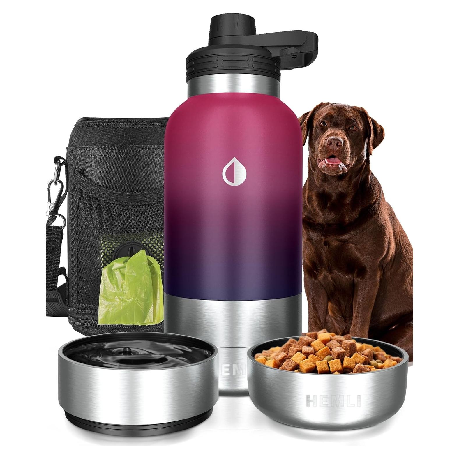 Botella de Agua para Perros HEMLI 0.95L con Tazón y Funda