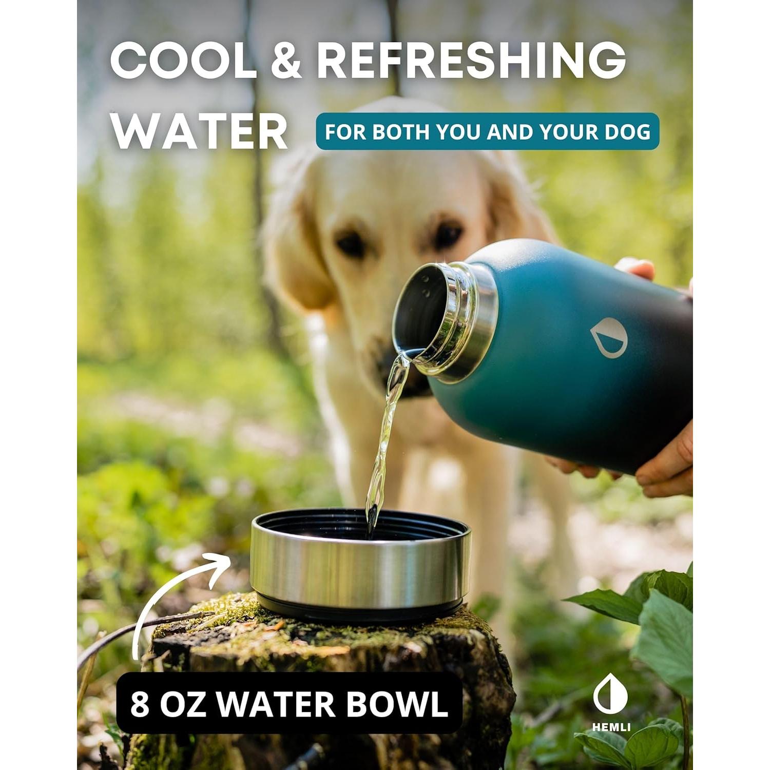 Botella de Agua para Perros HEMLI 0.95L con Tazón y Funda