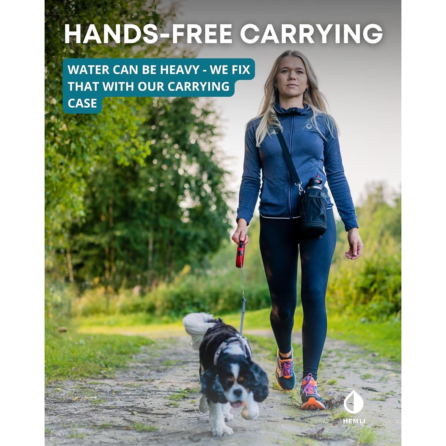 Botella de Agua para Perros HEMLI 0.95L con Tazón y Funda