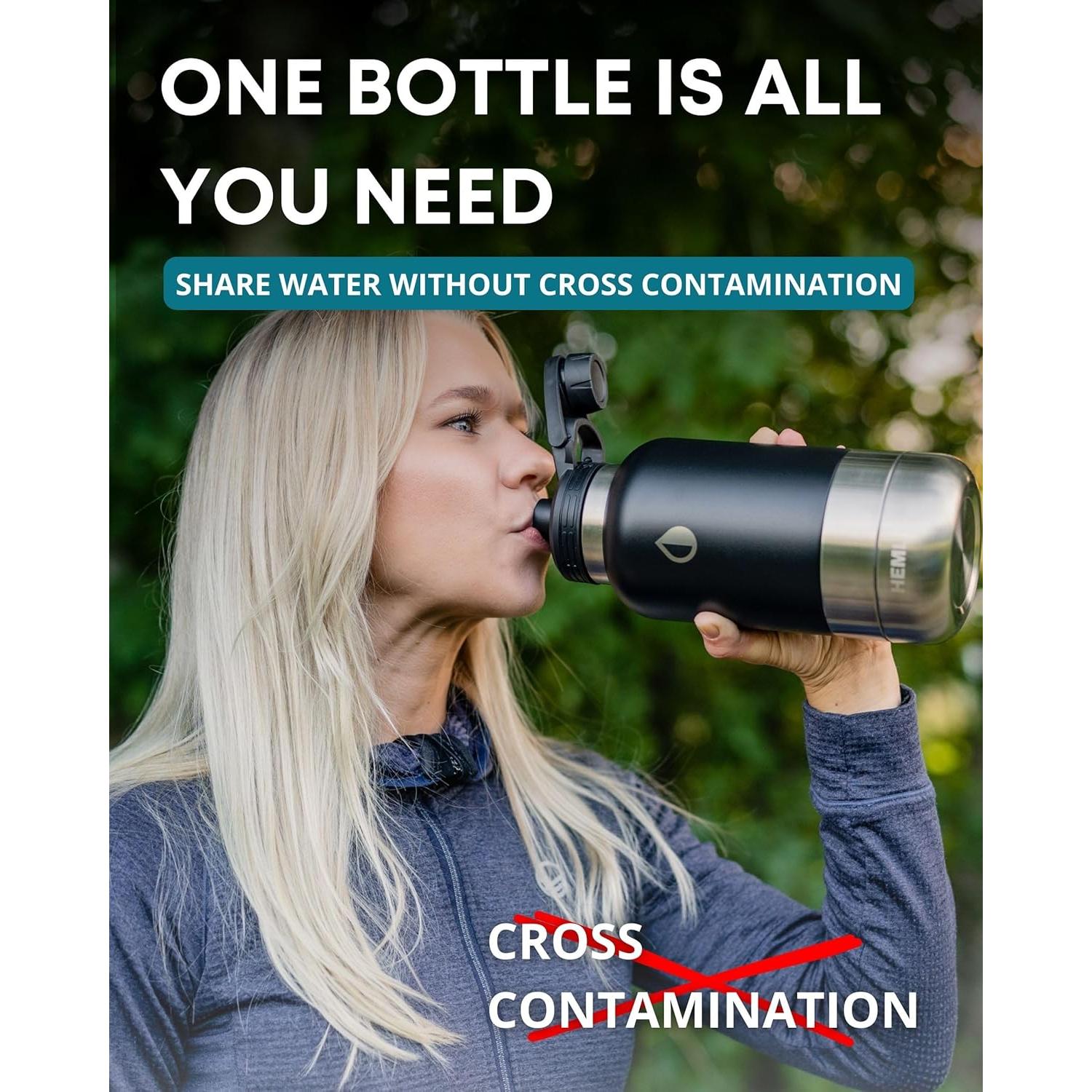 Botella de Agua para Perros HEMLI 0.95L con Tazón y Funda