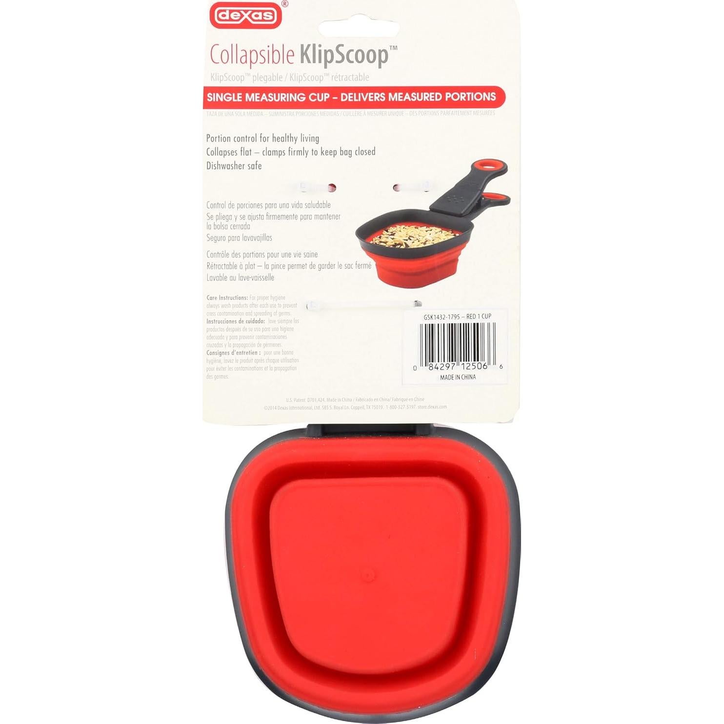 Cucharón Medidor Plegable Dexas KlipScoop 1 Taza Rojo