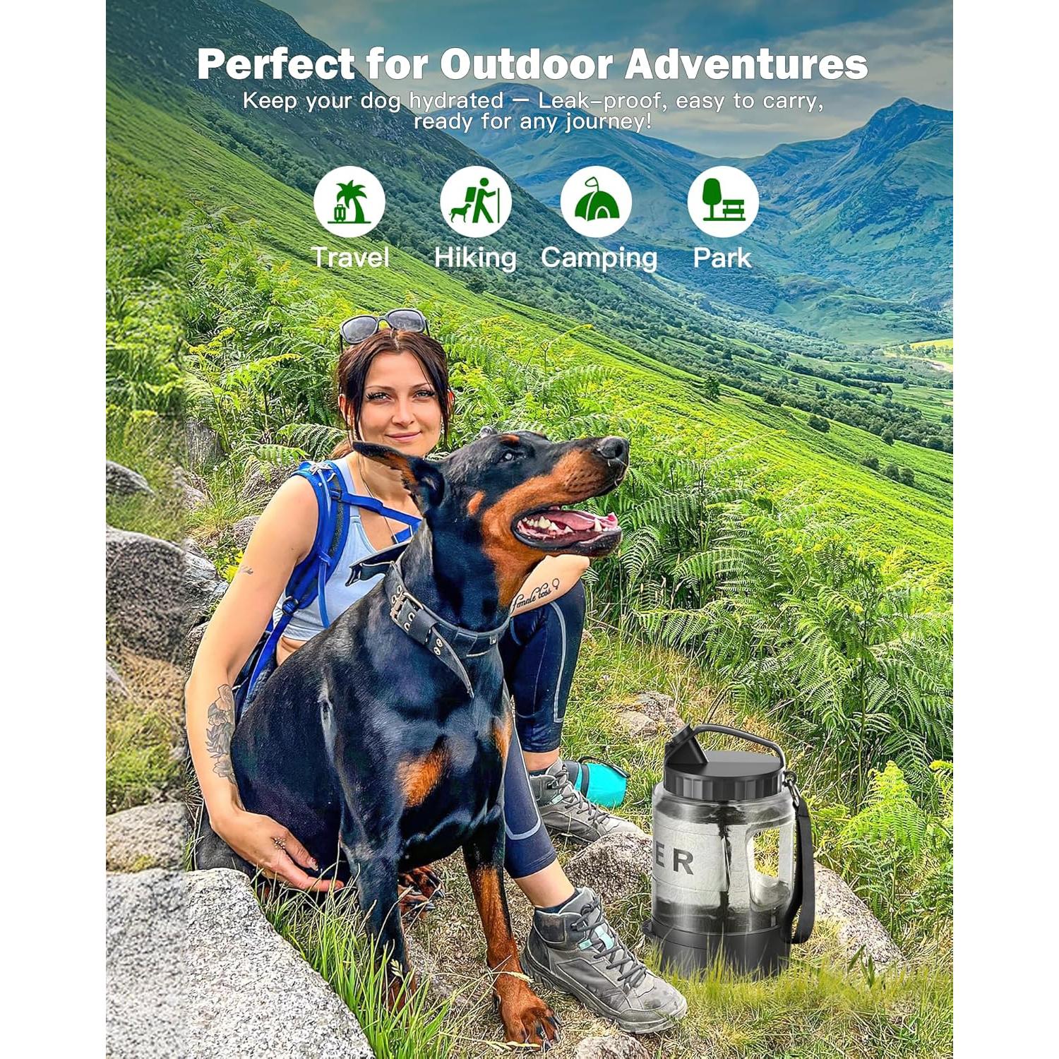 Botella de Agua para Perros SwSun 2-en-1 2.28L Negra