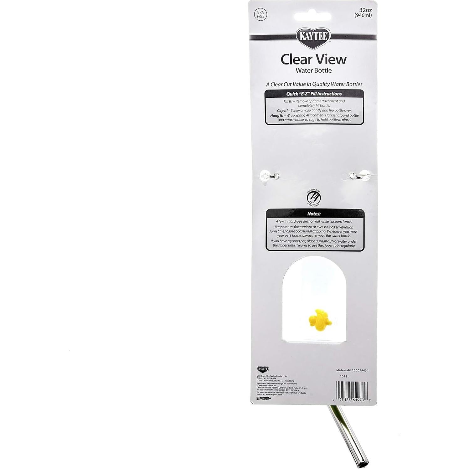 Botella de Agua Kaytee Clear View 0.95 L para Conejos y Cobayas