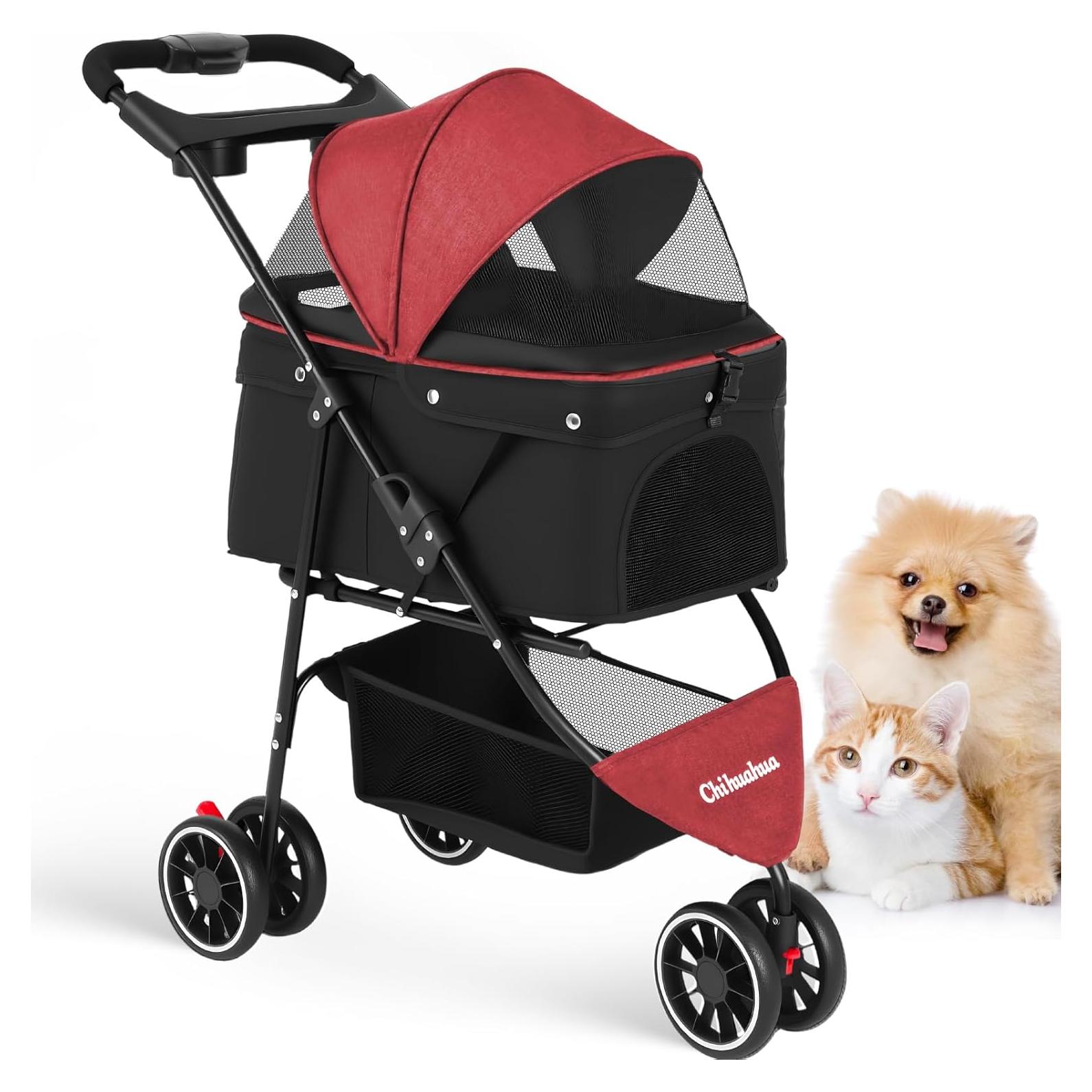 Carrito de Paseo Plegable Chihuahua 3 Ruedas Rojo/Negro