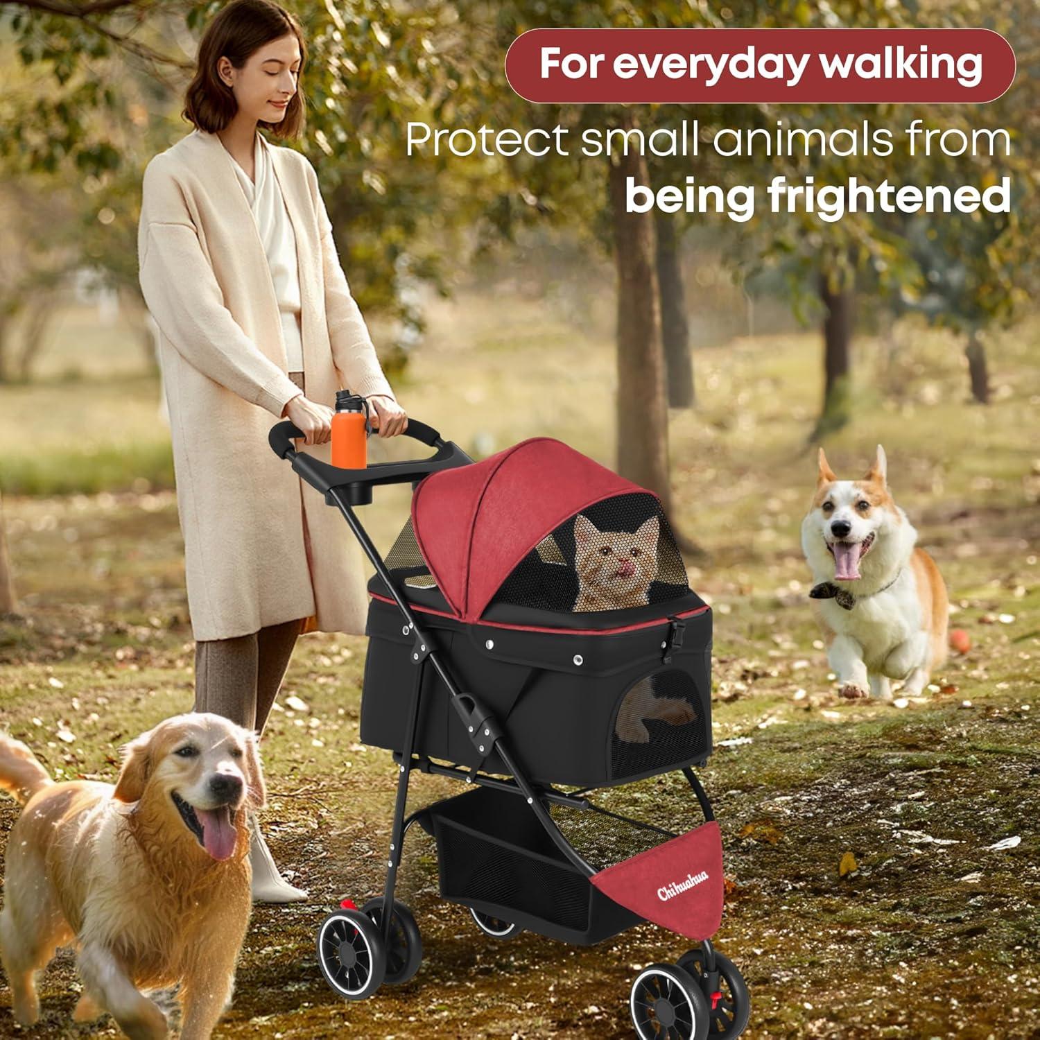 Carrito de Paseo Plegable Chihuahua 3 Ruedas Rojo/Negro