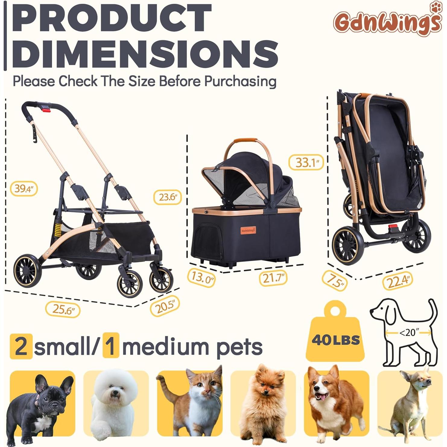 Carrito para Mascotas GdnWings 6 Amortiguaciones 55 lbs