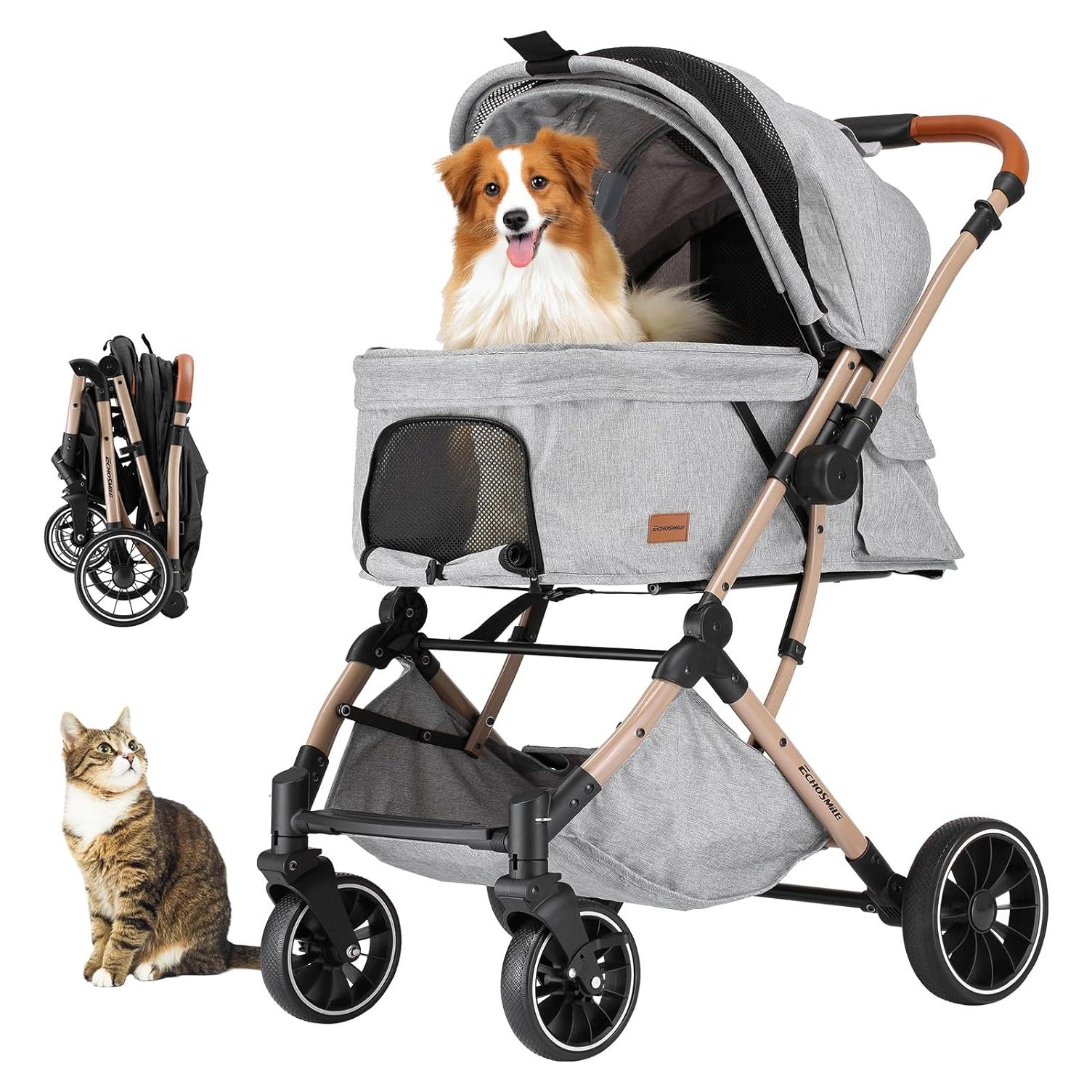 Carrito de Paseo para Mascotas EchoSmile Plegable 4 Ruedas