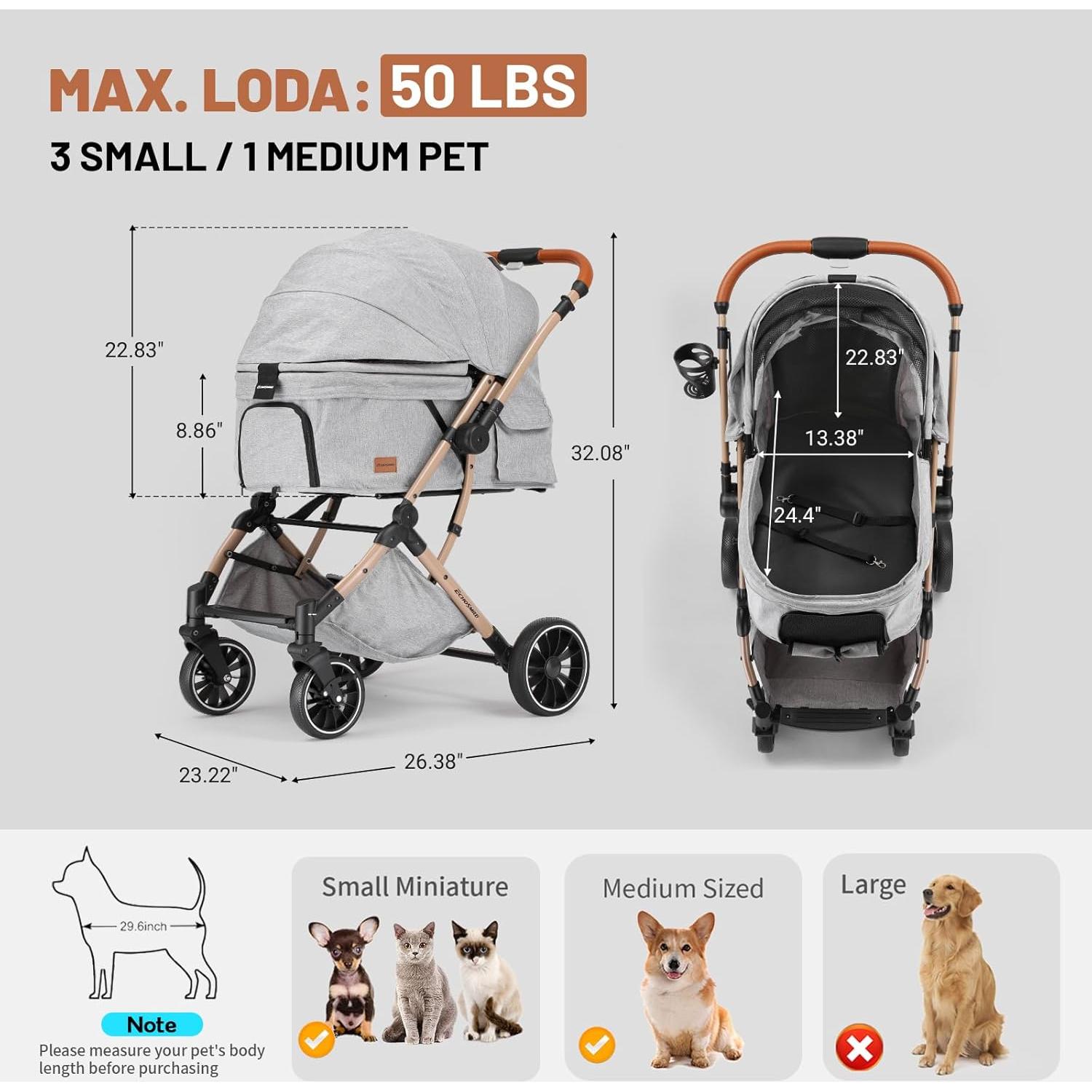 Carrito de Paseo para Mascotas EchoSmile Plegable 4 Ruedas