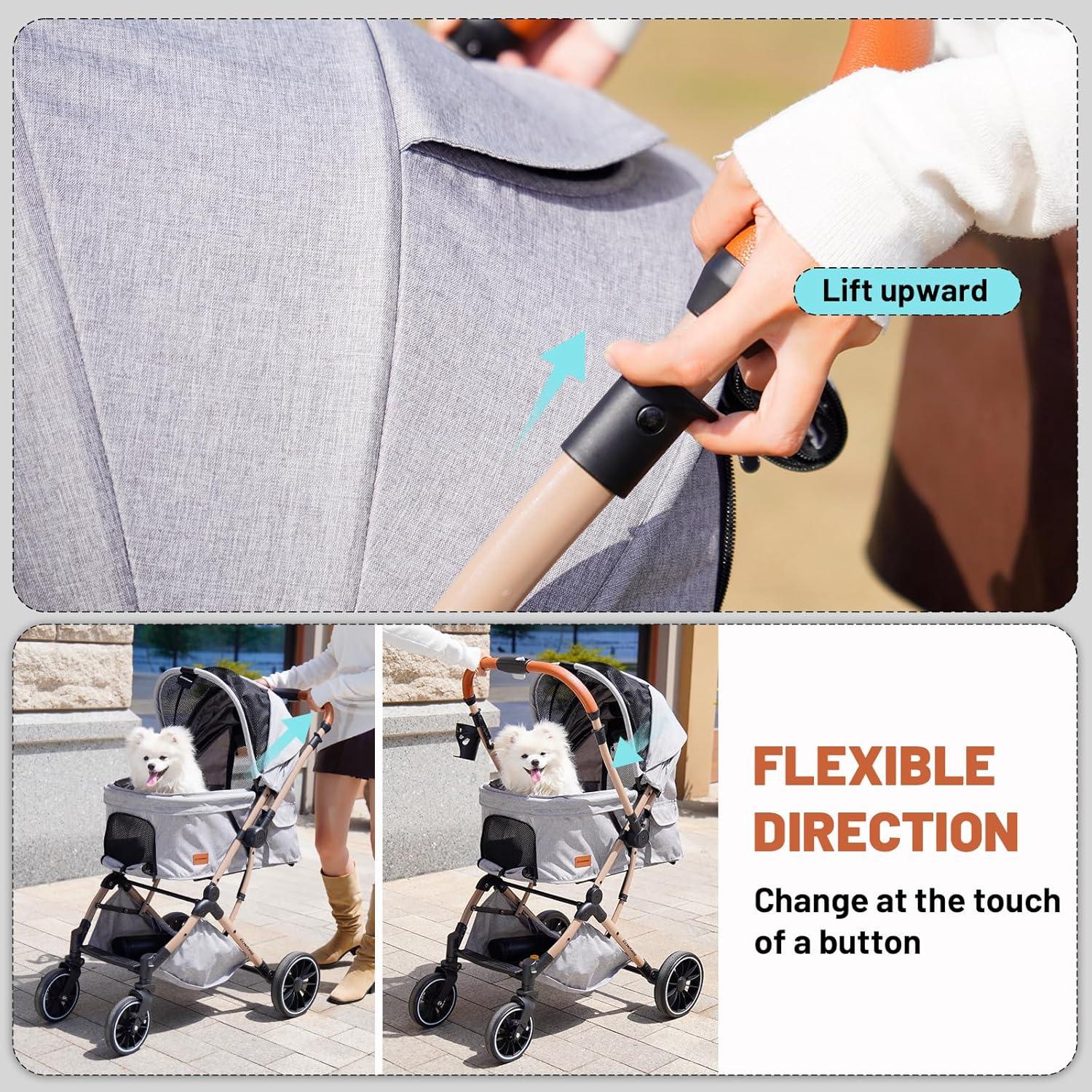 Carrito de Paseo para Mascotas EchoSmile Plegable 4 Ruedas