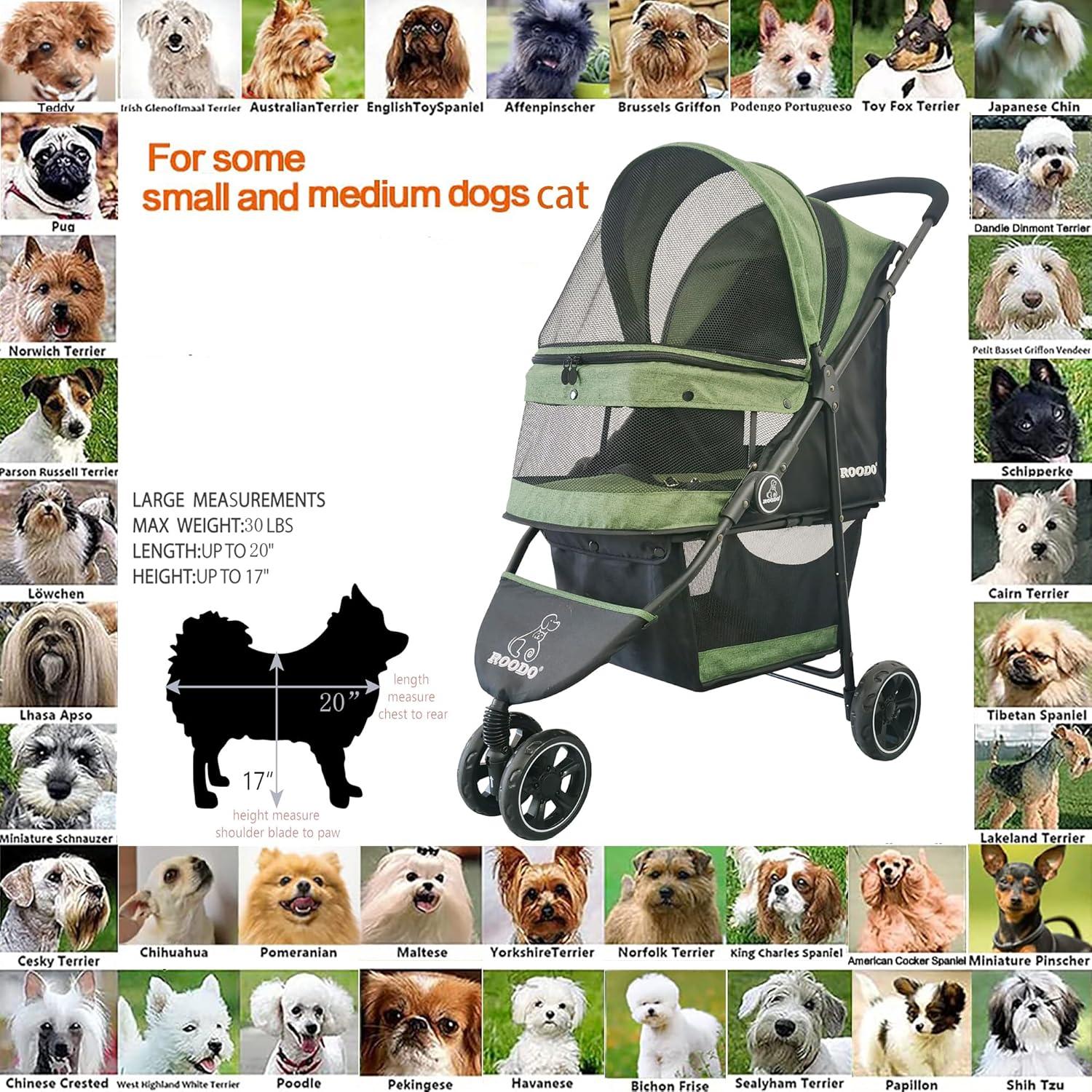 Carrito para Mascotas ROODO Plegable Verde 13.6kg 3 Ruedas