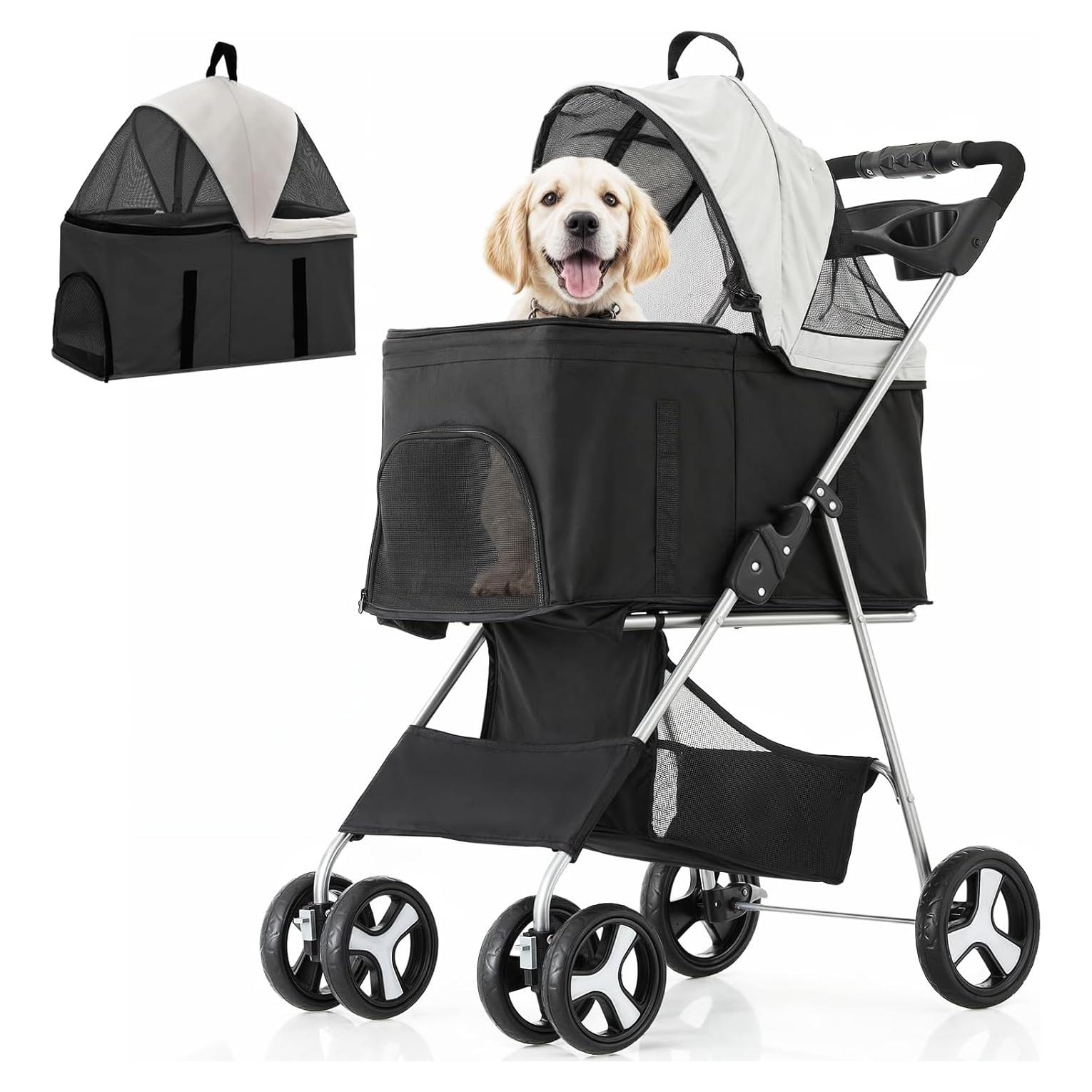 Carrito Plegable para Mascotas MoNiBloom 3 en 1 Negro 15 kg