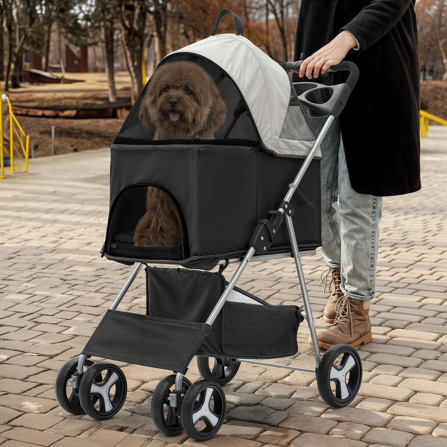 Carrito Plegable para Mascotas MoNiBloom 3 en 1 Negro 15 kg