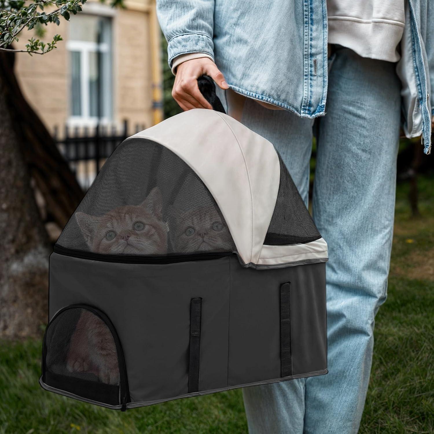 Carrito Plegable para Mascotas MoNiBloom 3 en 1 Negro 15 kg