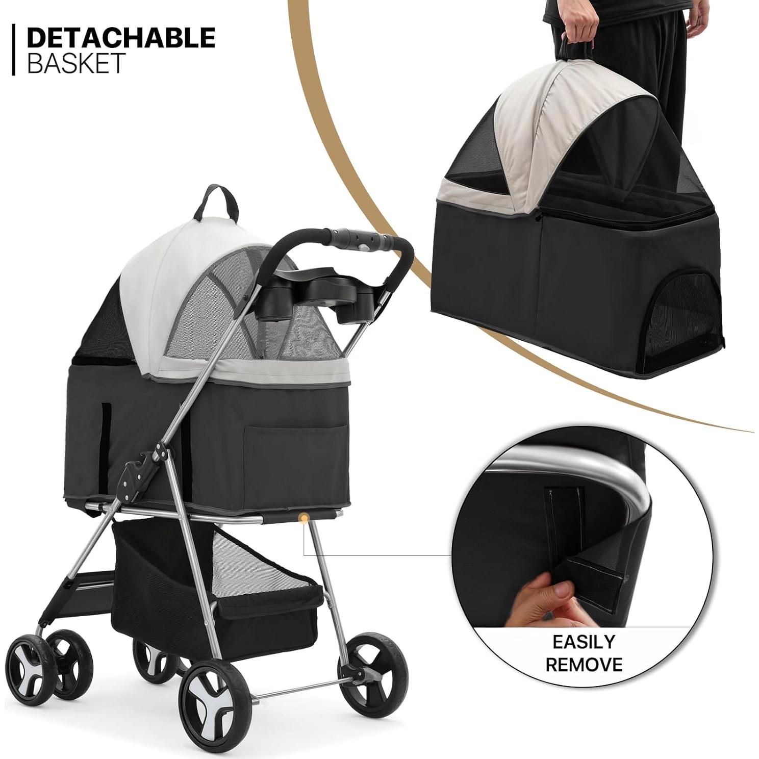 Carrito Plegable para Mascotas MoNiBloom 3 en 1 Negro 15 kg