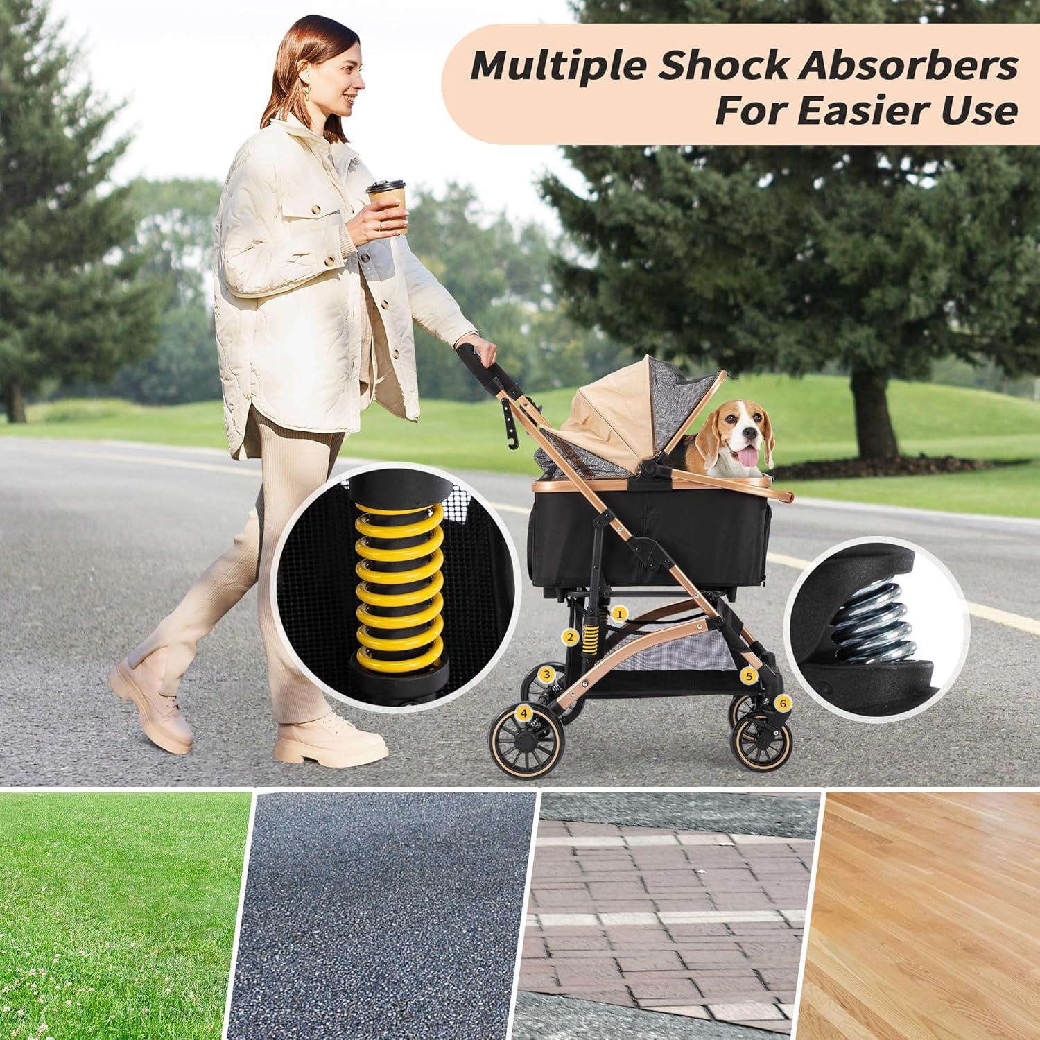 Carrito Plegable para Mascotas COZIWOW 3 en 1 Negro/Dorado