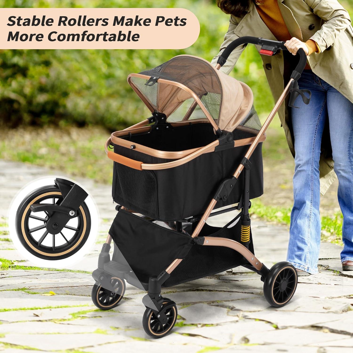 Carrito Plegable para Mascotas COZIWOW 3 en 1 Negro/Dorado
