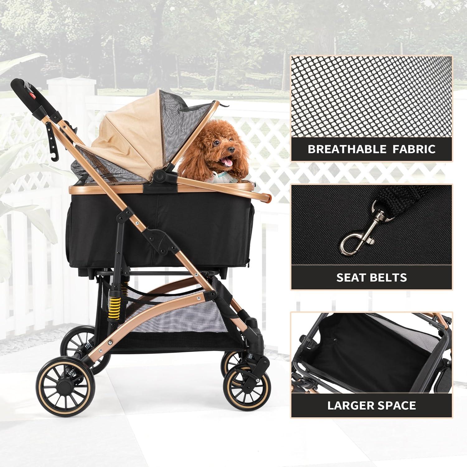 Carrito Plegable para Mascotas COZIWOW 3 en 1 Negro/Dorado