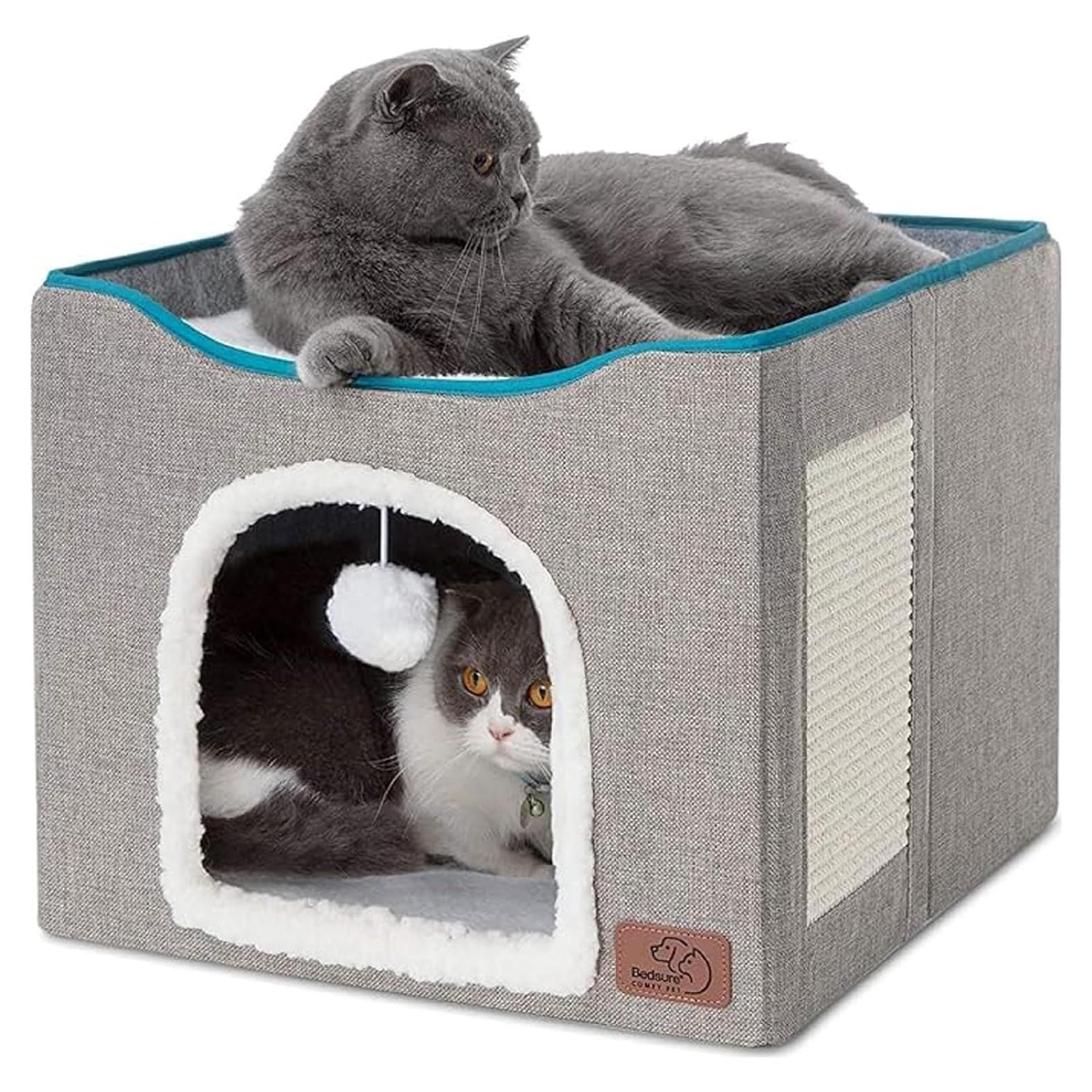 Cama para Gatos Bedsure Cubo Plegable Gris 16.5x35.6 cm