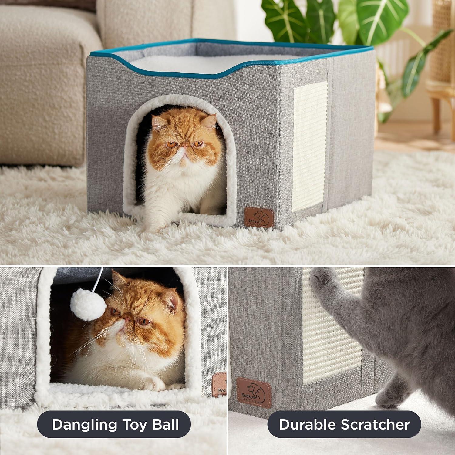 Cama para Gatos Bedsure Cubo Plegable Gris 16.5x35.6 cm