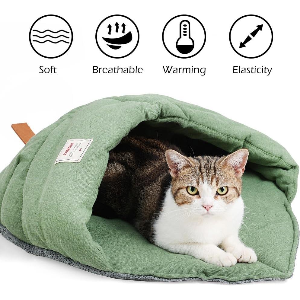Saco de dormir para gatos TANGN verde, cueva suave y lavable