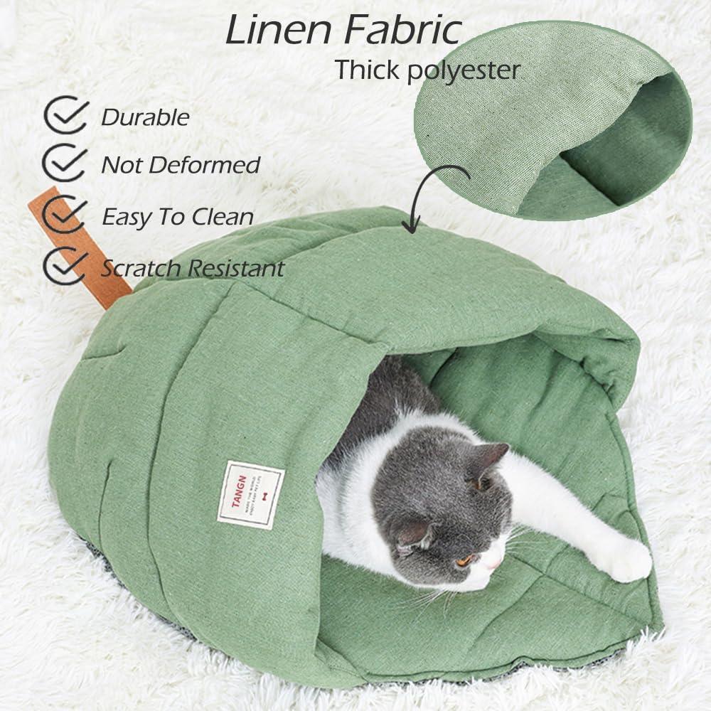 Saco de dormir para gatos TANGN verde, cueva suave y lavable