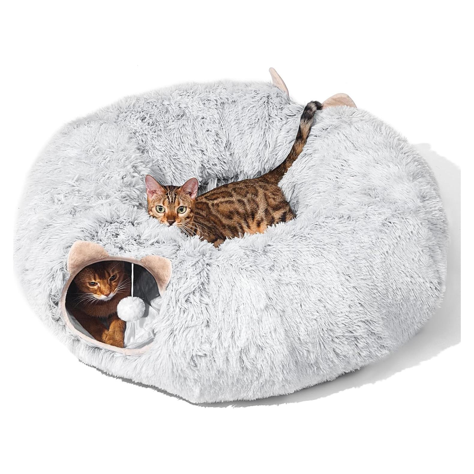 Túnel para Gatos PETSTA con Cama Suave Gris 91x91x29 cm