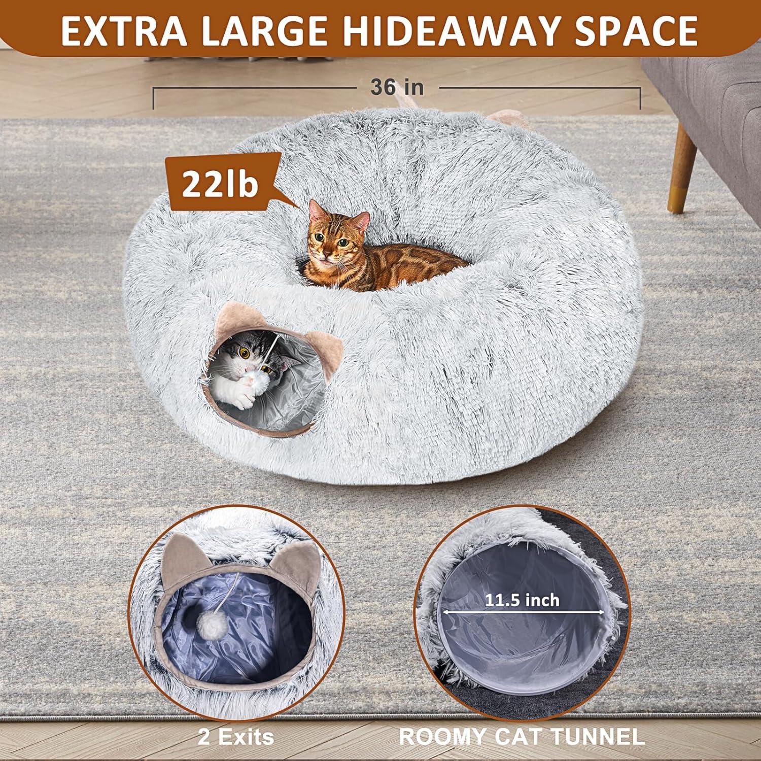 Túnel para Gatos PETSTA con Cama Suave Gris 91x91x29 cm