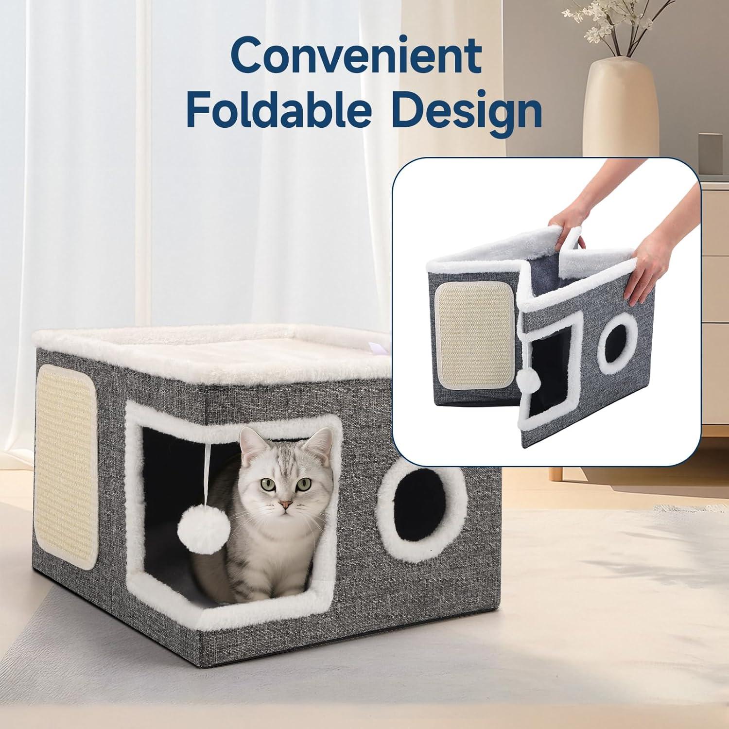 Casa para Gatos Shikha 3 en 1 Plegable Gris 42x42x32cm