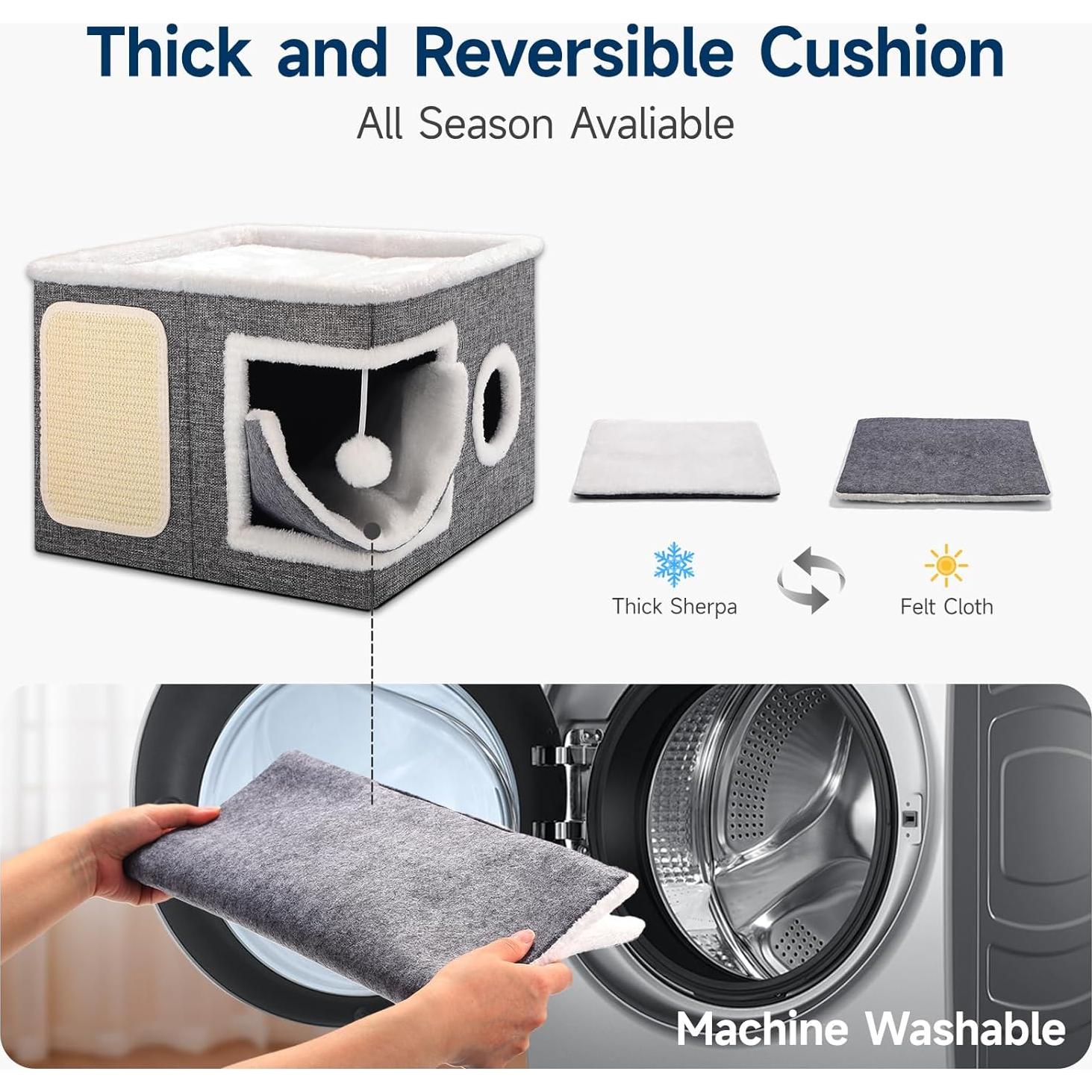 Casa para Gatos Shikha 3 en 1 Plegable Gris 42x42x32cm