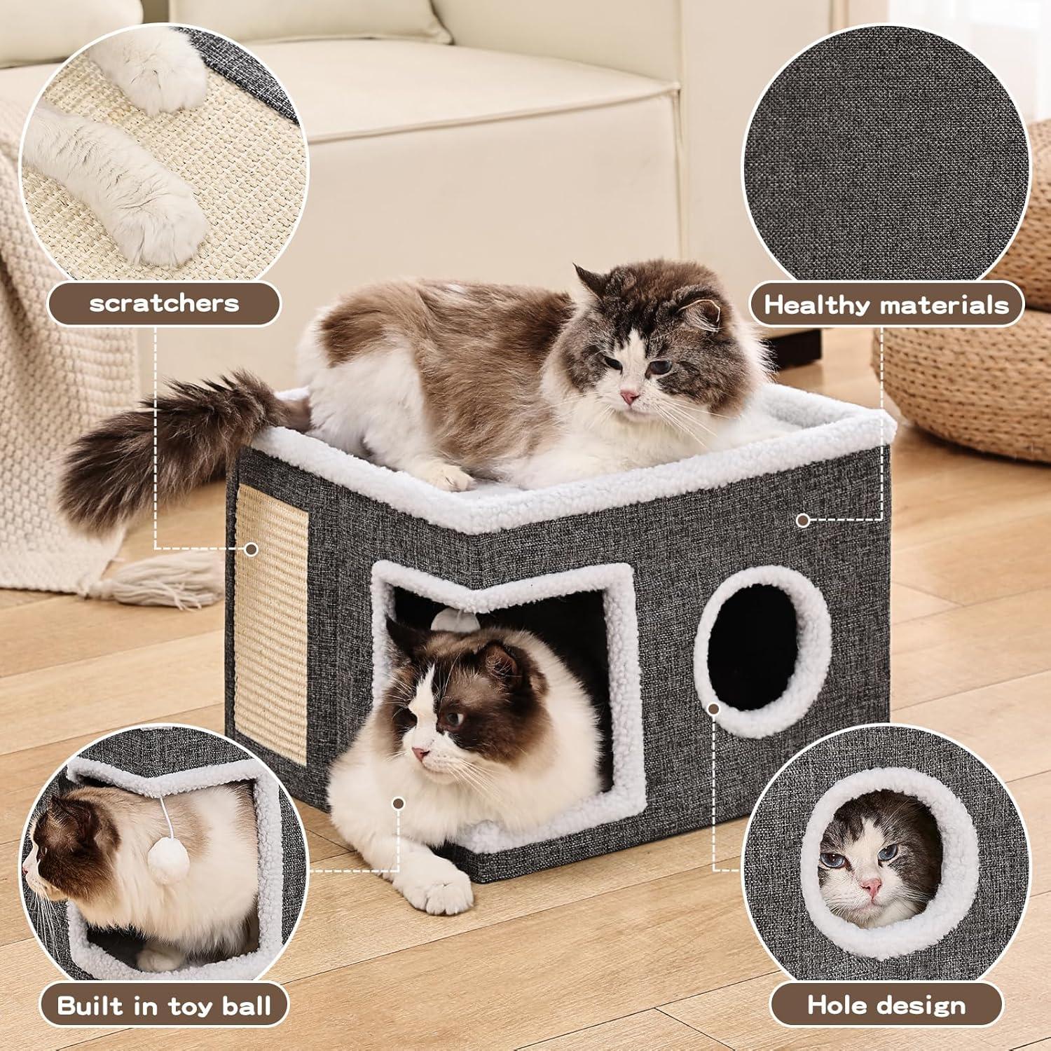 Cama para Gatos Crispenia Grande 40x40x31cm Gris con Rasguñador