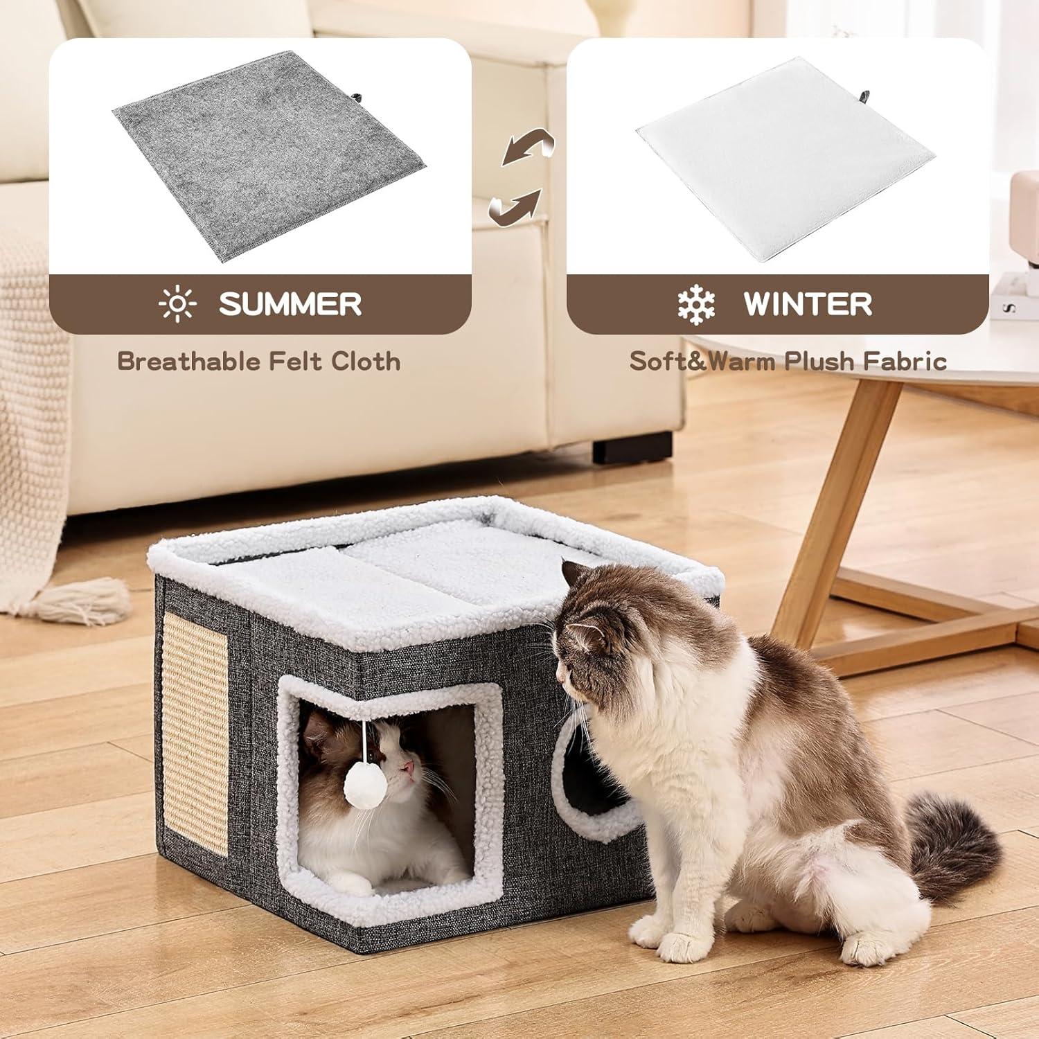Cama para Gatos Crispenia Grande 40x40x31cm Gris con Rasguñador