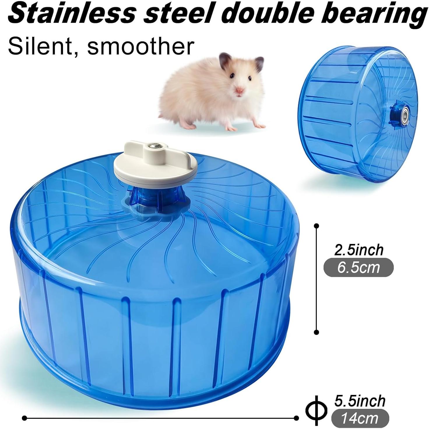 Rueda de Hámster Silenciosa TieLishor 14 cm Azul con Soporte Ajustable