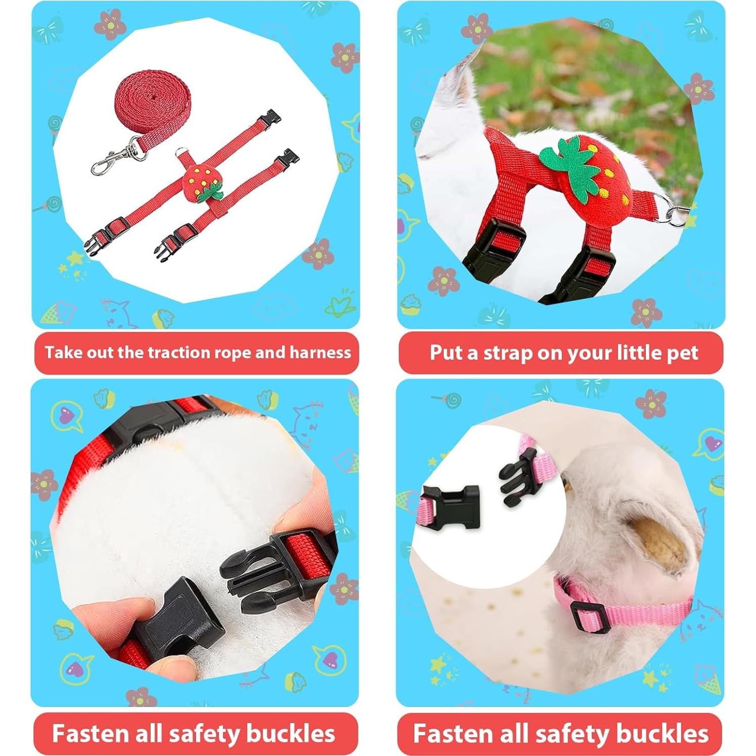 4 Conjuntos de Arnés y Correa Ajustable ZYU5 para Conejos