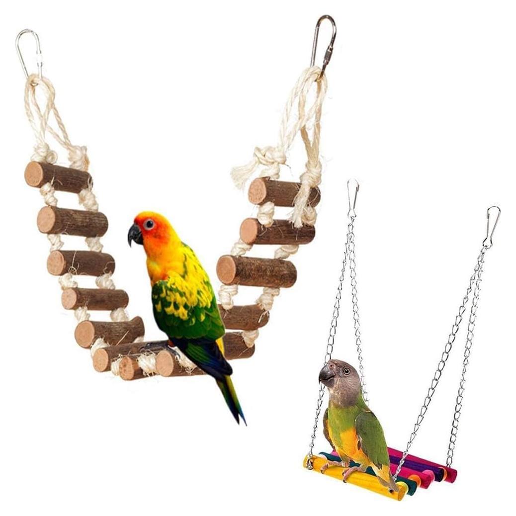 Juguetes para Aves PINVNBY - Escalera de Madera y Columpio