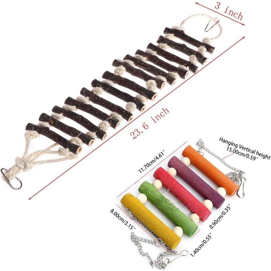 Juguetes para Aves PINVNBY - Escalera de Madera y Columpio