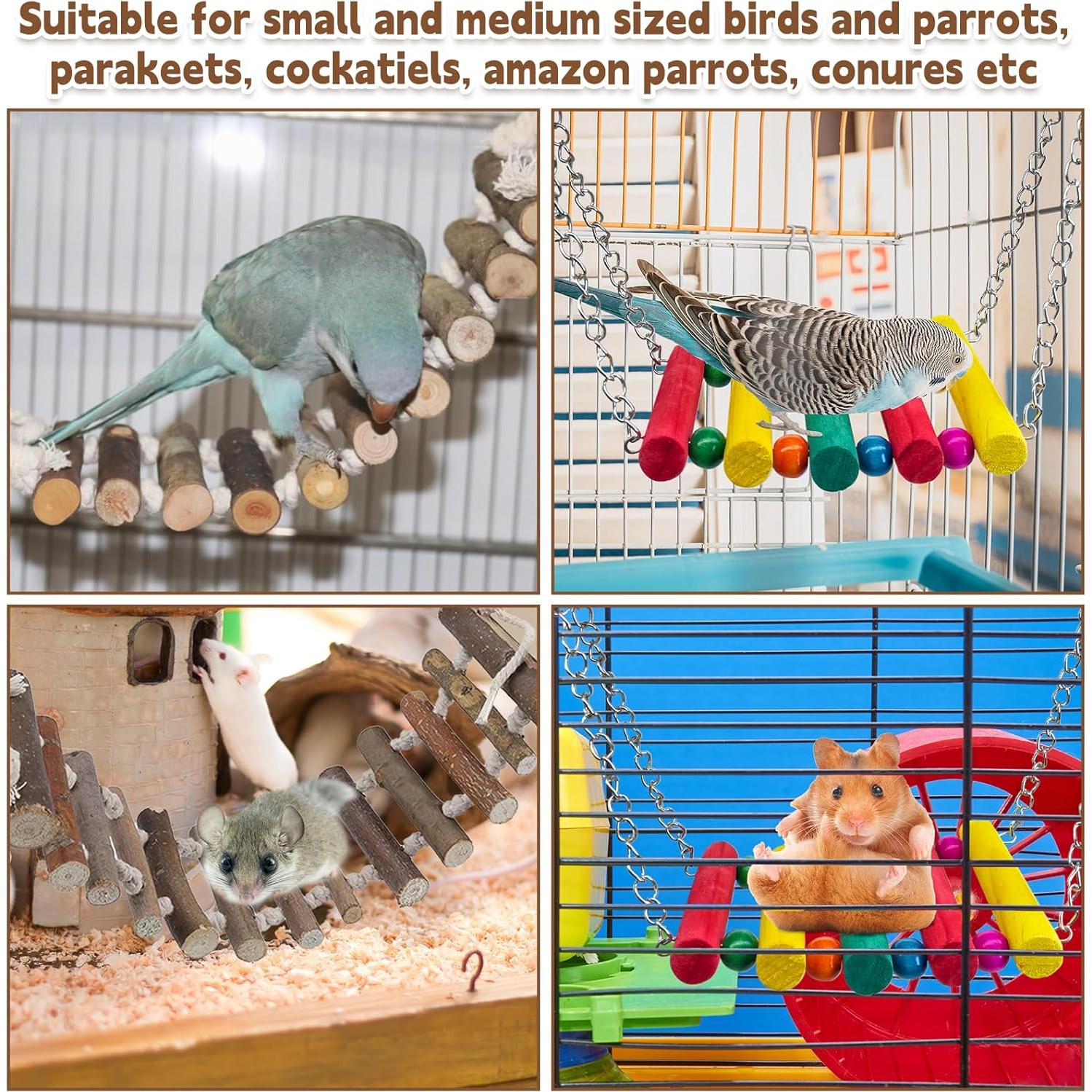 Juguetes para Aves PINVNBY - Escalera de Madera y Columpio