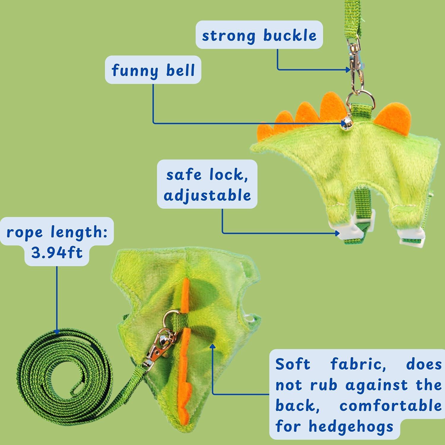 Correa y Arnés para Erizos Homedy Verde - Diseño Dinosaurio