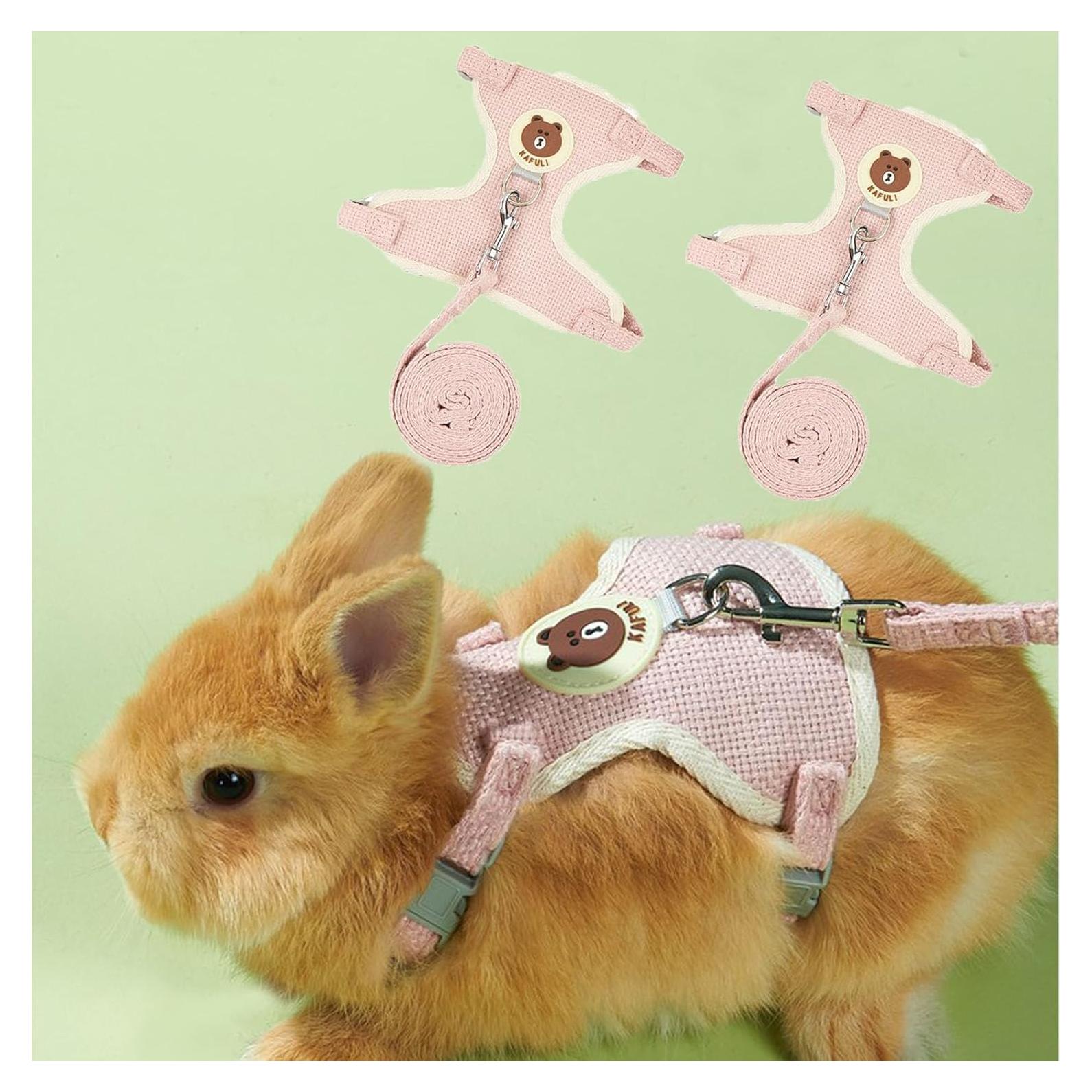Conjunto Arnés y Correa Ajustable WEWAYKGJ para Conejos Rosa