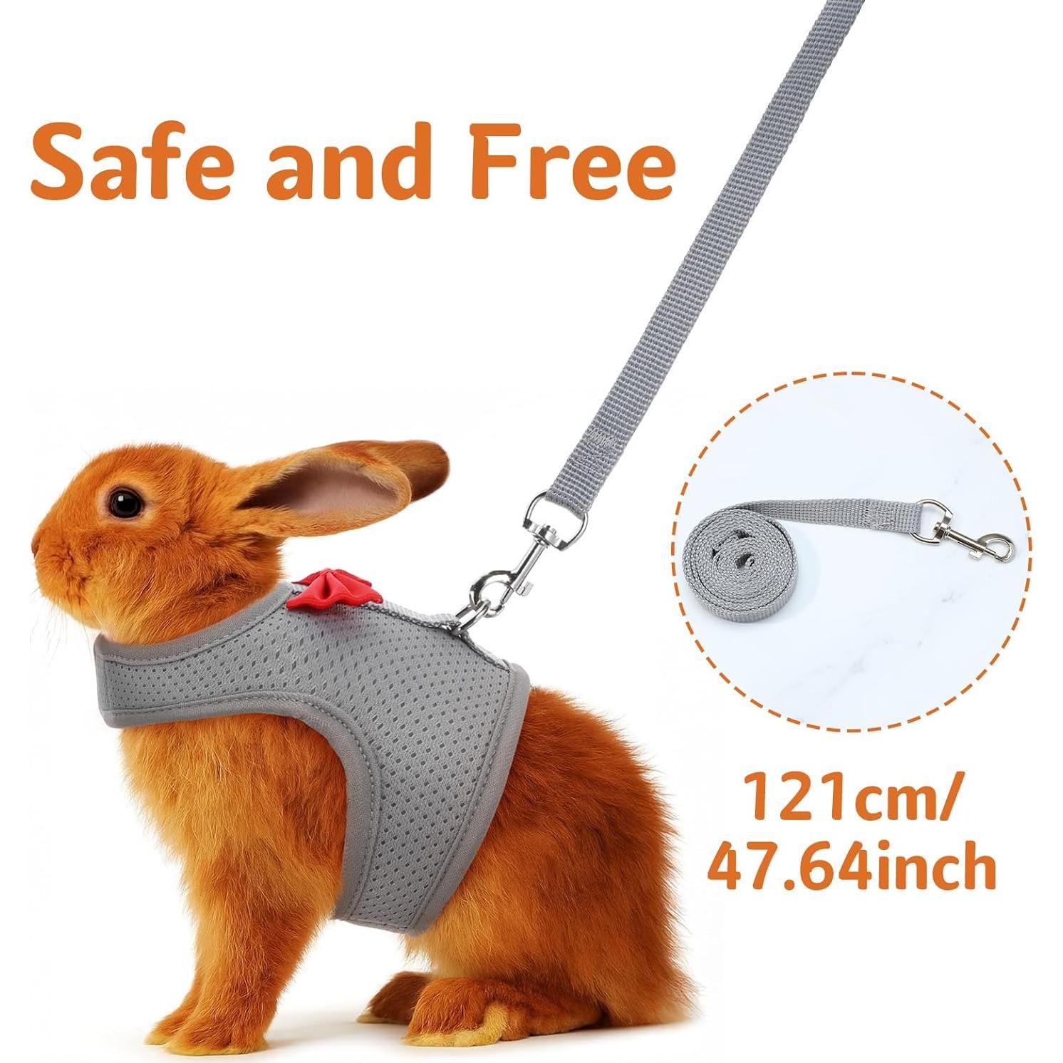 Arnés y Correa para Conejos Prasacco Malla Suave Gris M