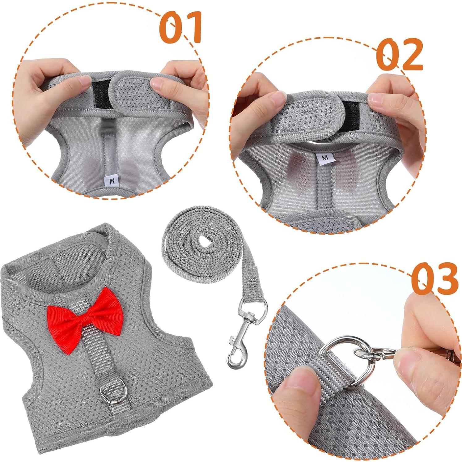 Arnés y Correa para Conejos Prasacco Malla Suave Gris M