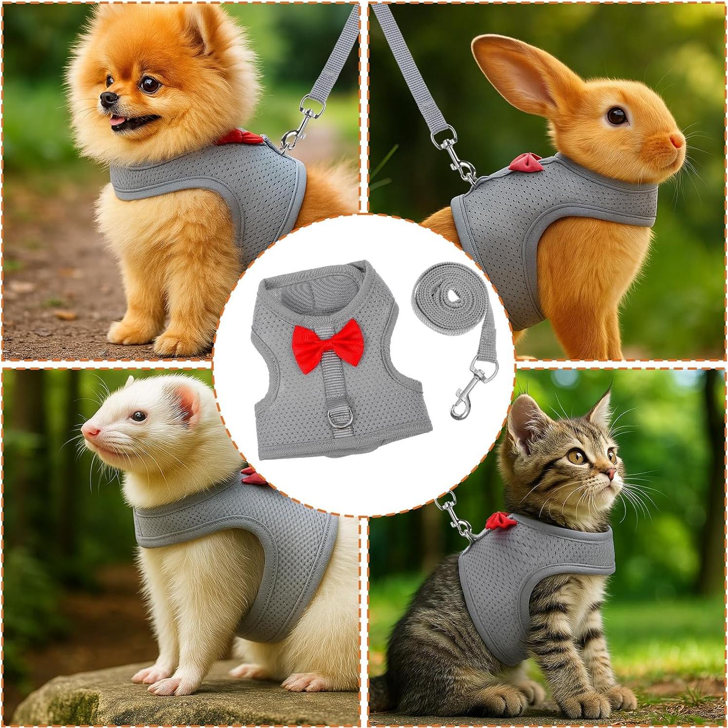 Arnés y Correa para Conejos Prasacco Malla Suave Gris M