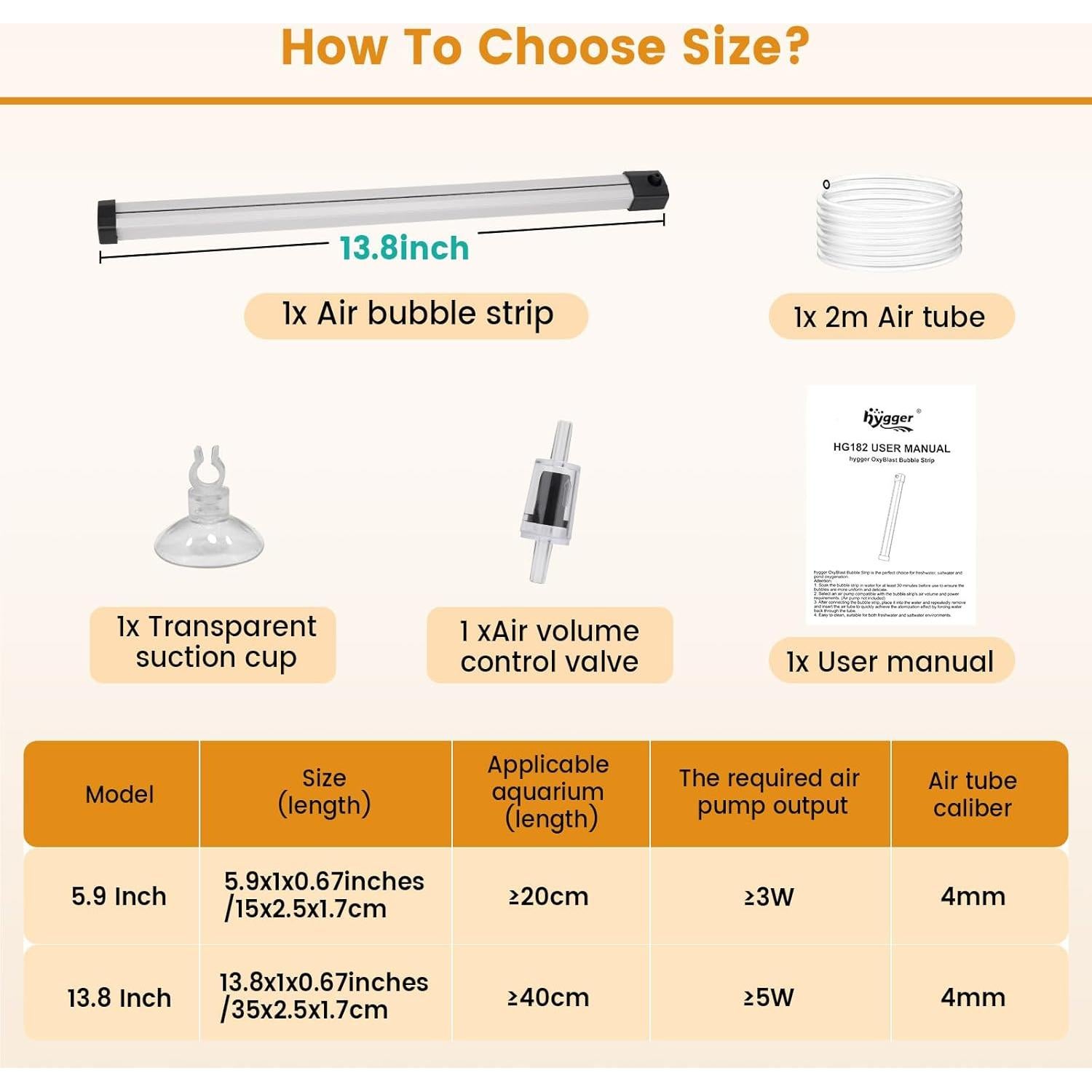 Burbujeador de Acuario Hygger 35.1 cm - Aireador Silencioso