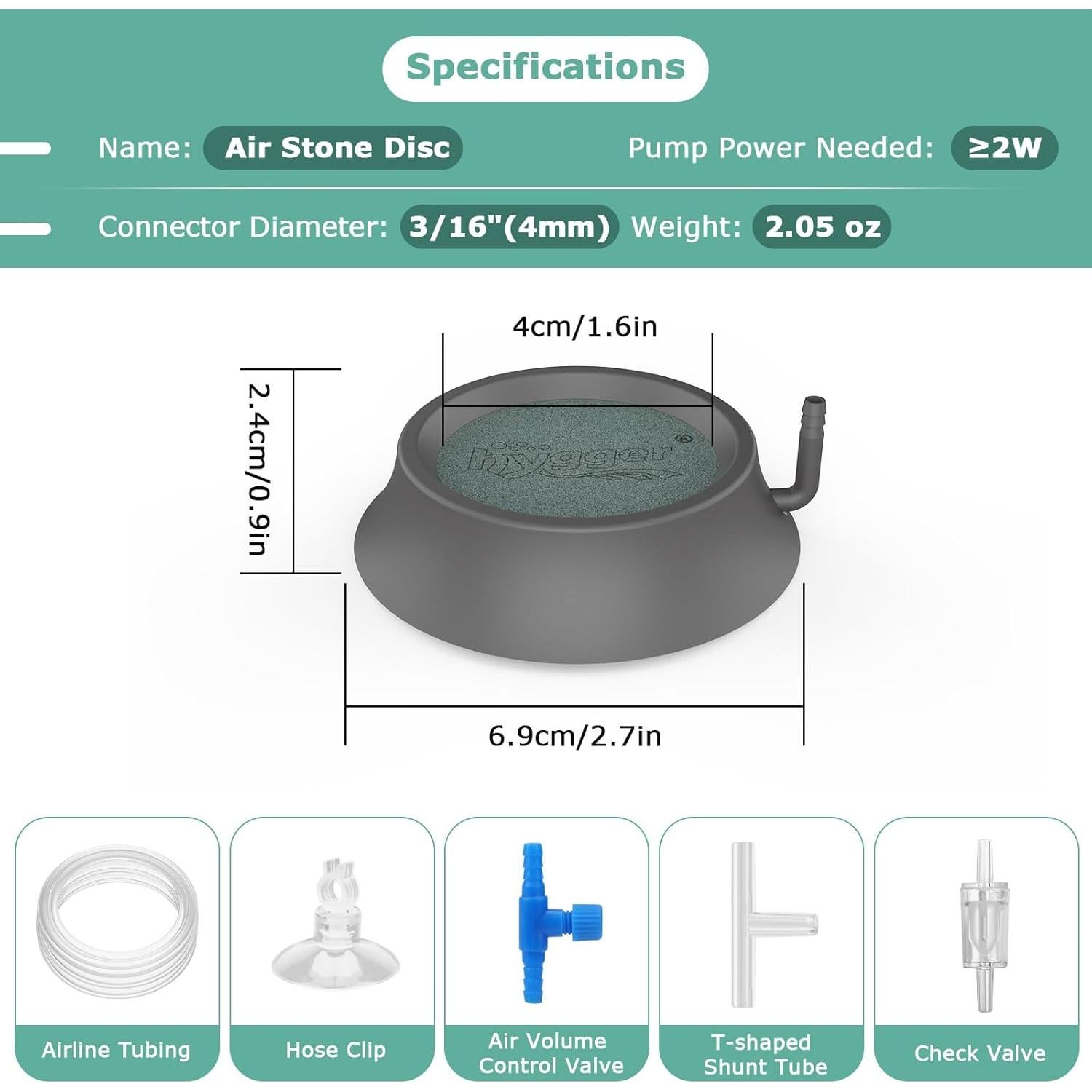 Piedra de Aire para Acuario Hygger, Difusor de Oxígeno 4.06 cm