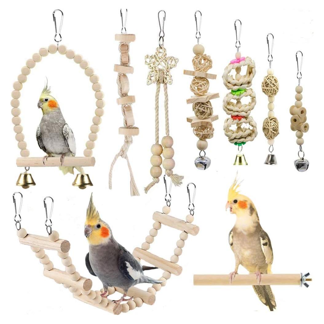 Juguetes para Aves iSbaby - 9 Piezas Madera Natural