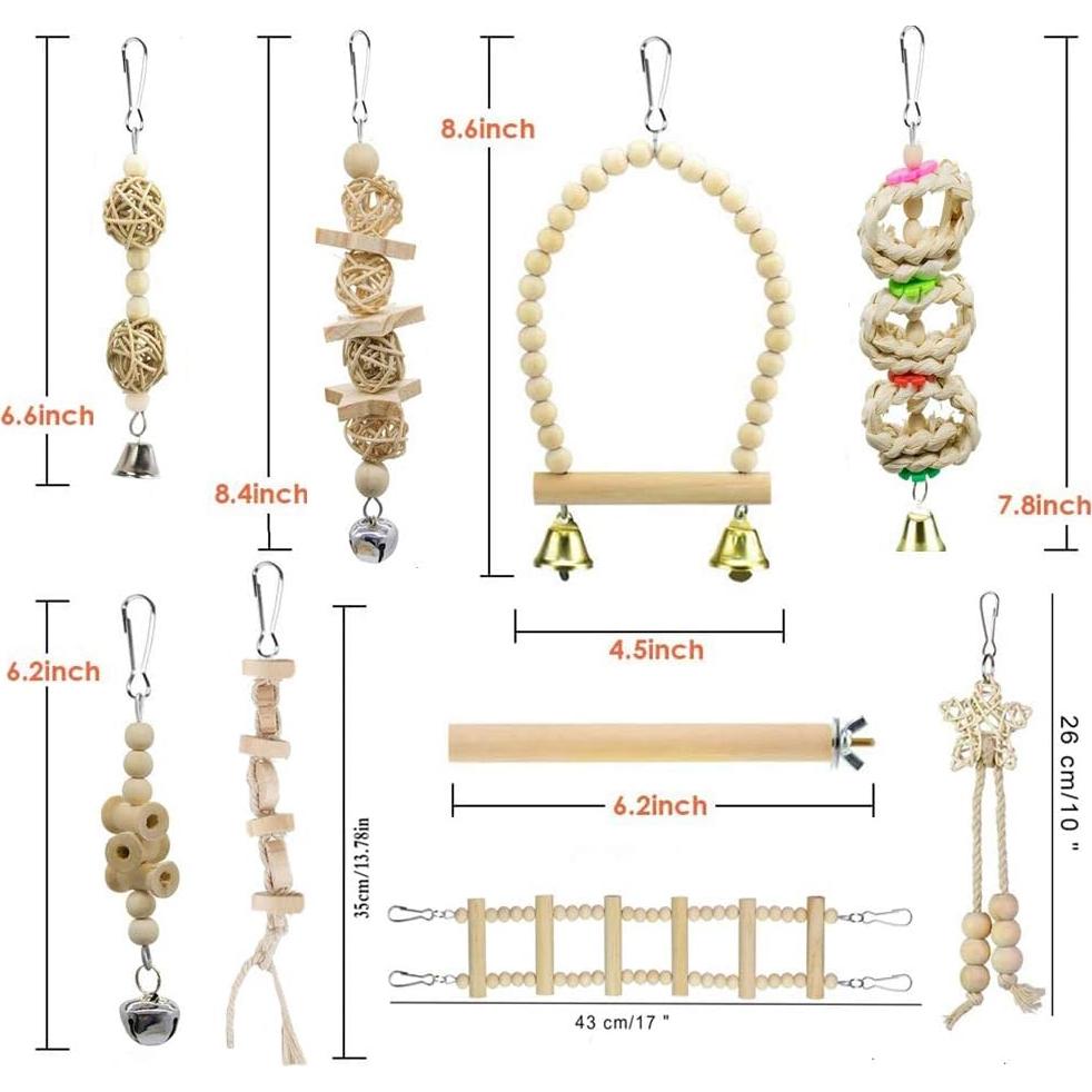 Juguetes para Aves iSbaby - 9 Piezas Madera Natural