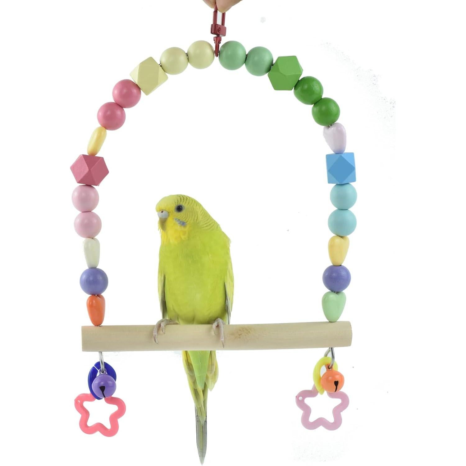 Columpio de Madera Grande GUANLANT para Aves con Cuentas