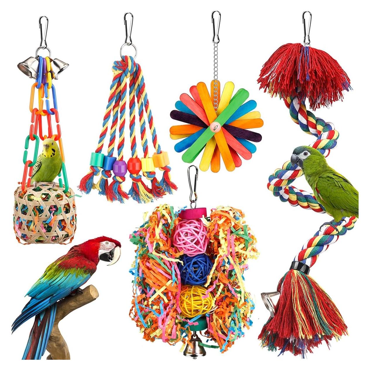 Juguetes para Aves YIXUND - Percha de Cuerda y Accesorios Coloridos