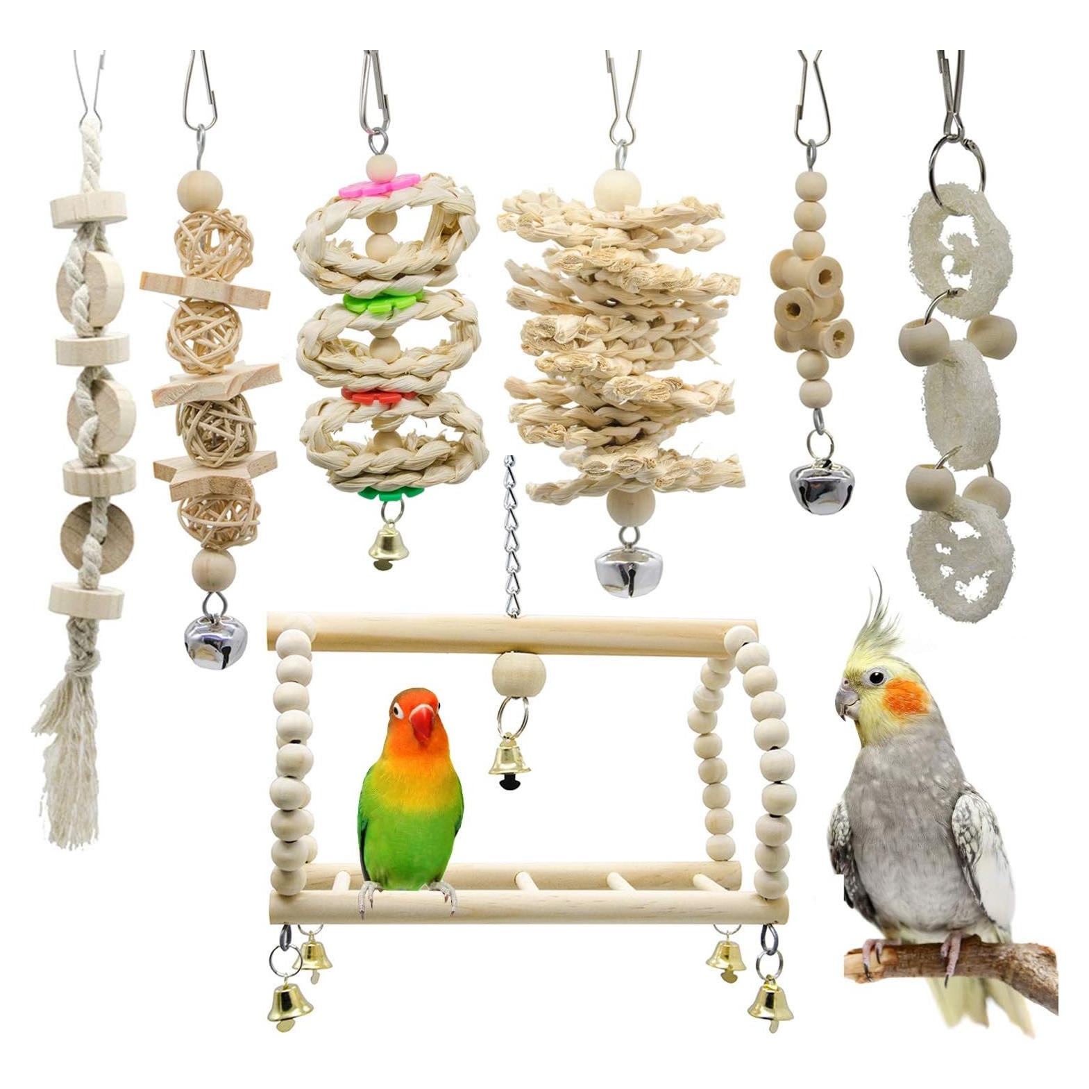 Juguetes para Aves Deloky 7 Piezas Masticables y Columpios