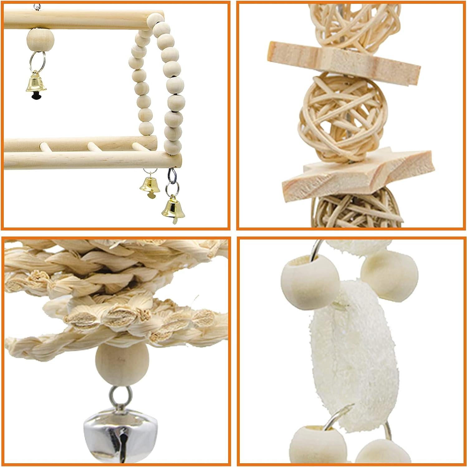 Juguetes para Aves Deloky 7 Piezas Masticables y Columpios