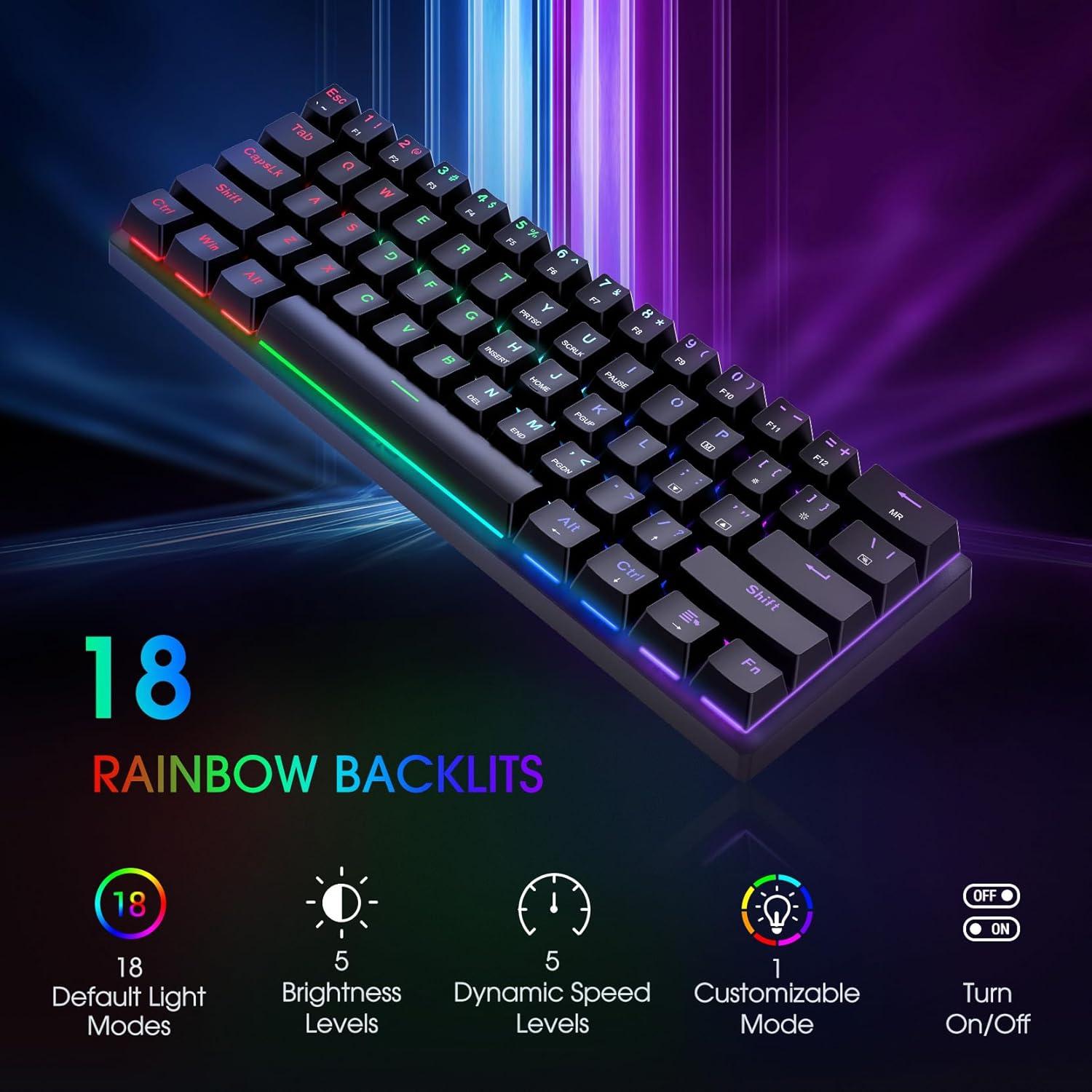 Teclado Mecánico Gaming CACKBIRD 60% Retroiluminado LED Negro